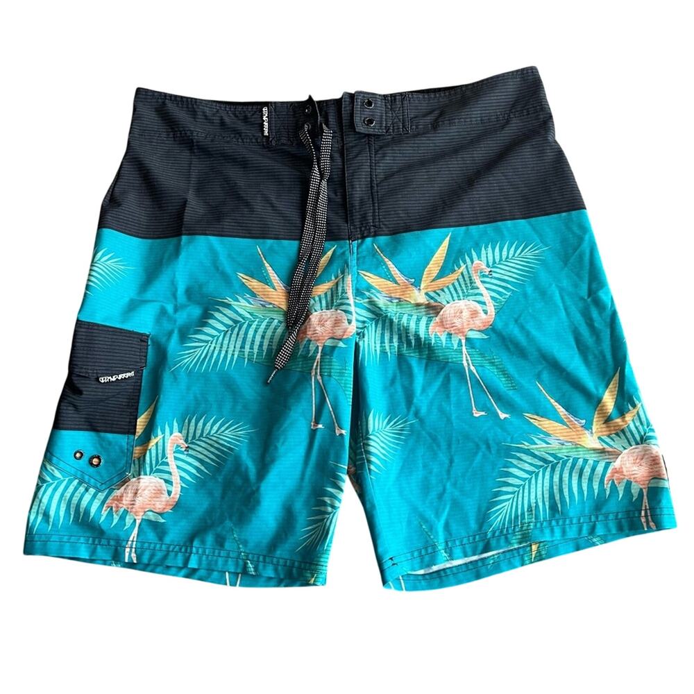 Ocean Current Gray / Blue Flamingo Swim Trunks Size 36